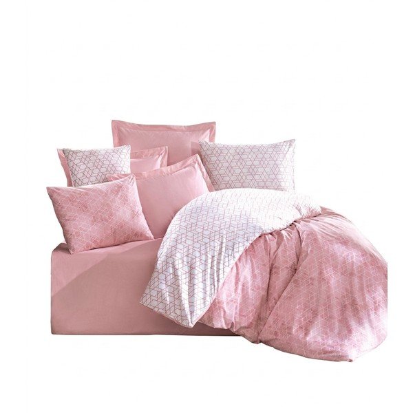 Fehér-rózsaszín kétszemélyes-hosszabbított renforcé pamut ágyneműhuzat 240x220 cm Soft Geometry – Mila Home Luxury