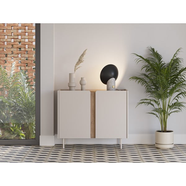 Krémszínű-natúr színű szekrény tölgyfa dekorral 100x82,5x40 cm Lucile – Marckeric-image-1