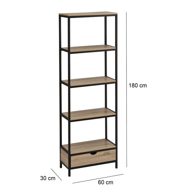 Fekete-natúr színű könyvespolc tölgyfa dekorral 60x180 cm Urban – Casa Selección-image-2