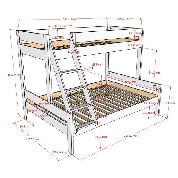 Fehér emeletes gyerekágy ágyráccsal 140x200-90x200 cm Primo – Vipack-image-2