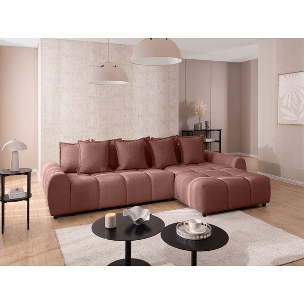 Terrakotta színű sarokkanapé (jobb oldali-heverő résszel) Albane  – Ropez-image-1