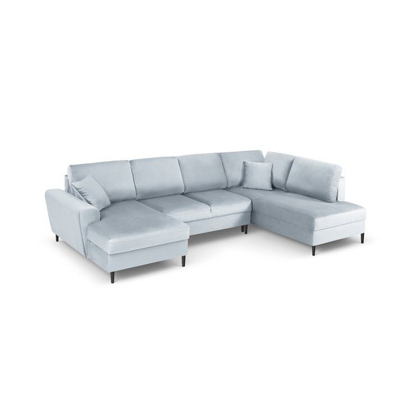 Világoskék bársony kinyitható tárolóhelyes sarokkanapé (jobb oldali-U alakú) Kyoto – Cosmopolitan Design-image-1