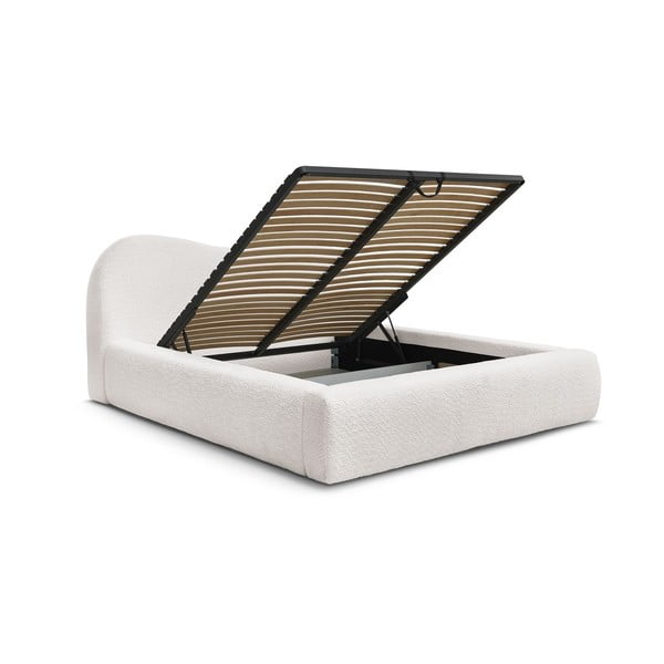 Fehér kárpitozott ágyneműtartós franciaágy ágyráccsal 160x200 cm Orlane – Bobochic Paris-image-3