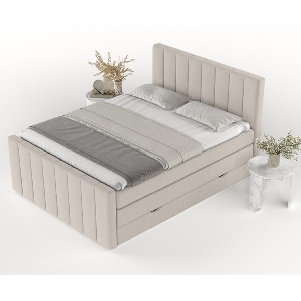 Bézs ágyneműtartós boxspring ágy 200x200 cm Ruby – Maison de Rêve-image-4