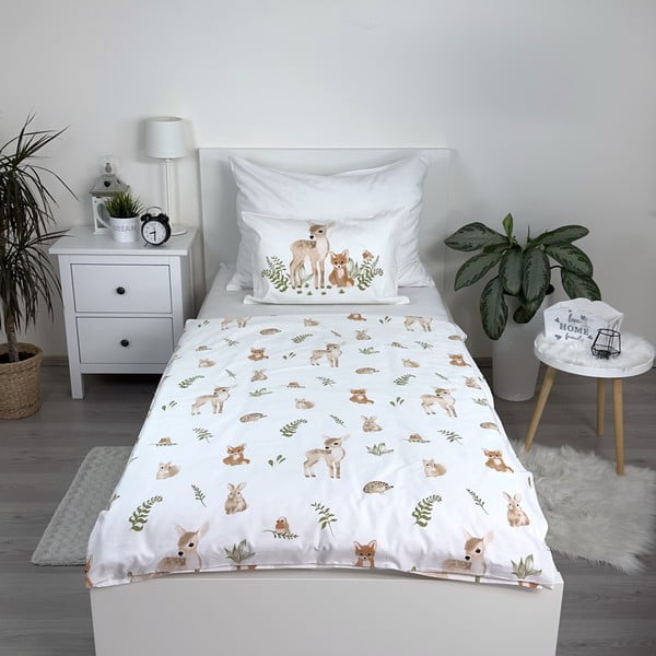 Fehér-barna pamut gyerek ágyneműhuzat babaágyhoz 100x135 cm Forest Animals – Jerry Fabrics-image-1