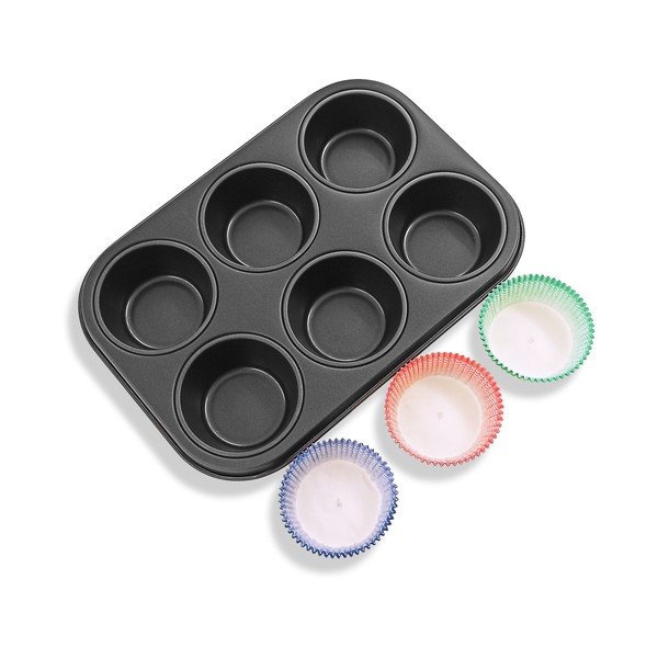 Acél sütőforma 6 muffinhoz és 30 db muffinpapír szett - Guardini-image-1