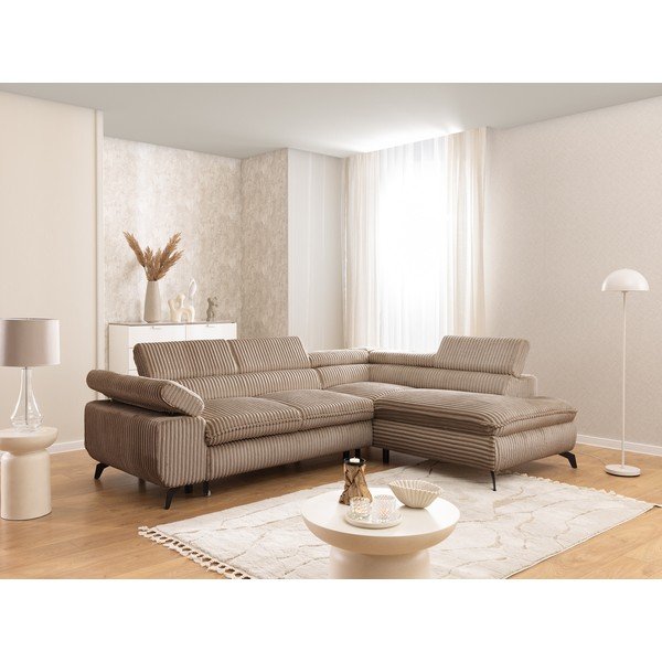 Barna kordbársony sarokkanapé (jobb oldali-L alakú) Marbeya  – Ropez-image-1