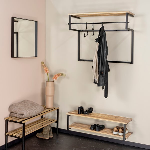 Fekete-natúr színű fém fali fogas polccal 100 cm Rizzoli – Spinder Design-image-3