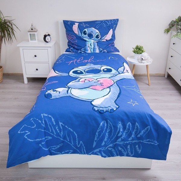 Kék egyszemélyes pamut gyerek ágyneműhuzat 140x200 cm Lilo & Stitch "Aloha" – Jerry Fabrics-image-1