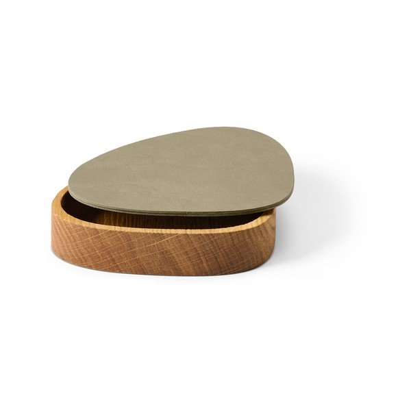 Zöld-natúr színű fedeles-dekoratív fa-öko bőr tárolódoboz 14x12,5x3,5 cm Curve Nupo – LIND DNA-image-1
