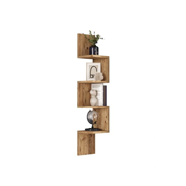 Natúr színű fali könyvespolc borovi fenyő dekorral 22x117 cm Laura – Kalune Design-image-2