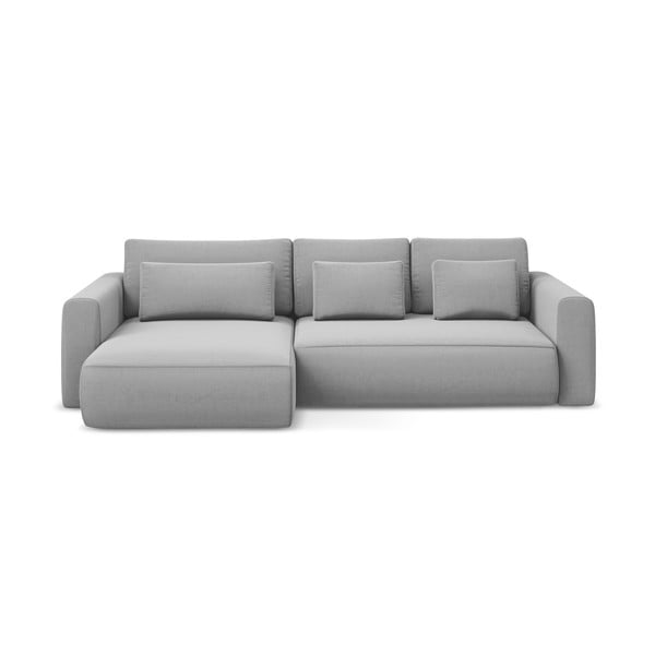 Világosszürke bársony kinyitható-tárolóhelyes sarokkanapé (bal oldali-heverő résszel) Kapua – Makamii