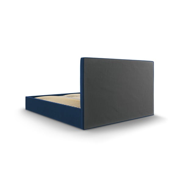 Sötétkék kárpitozott franciaágy tárolóhellyel ágyráccsal 160x200 cm Juniper – Mazzini Beds-image-4