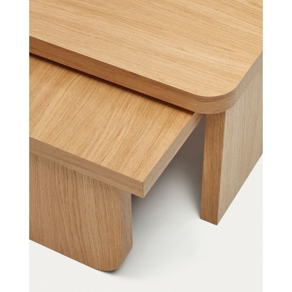 Natúr színű dohányzóasztal szett tölgyfa dekorral 2 db-os  Oaq – Kave Home-image-4