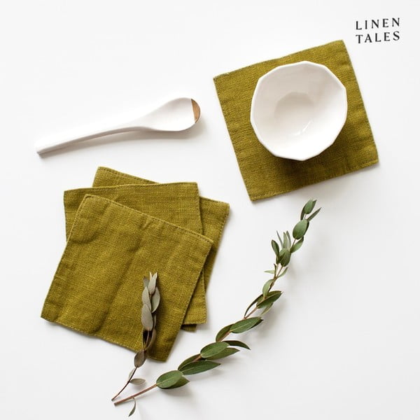 Khaki textil poháralátét szett 4 db-os – Linen Tales