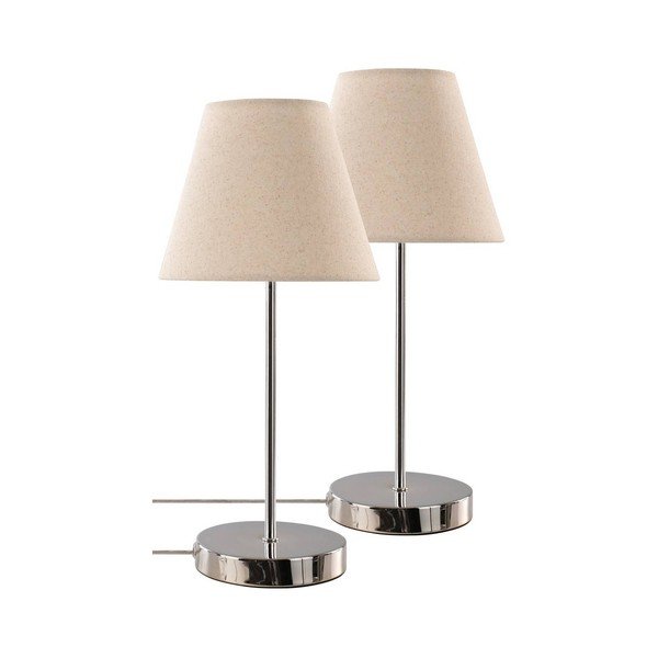 Bézs-fényes ezüstszínű textil asztali lámpa (magasság 39 cm) Lasse – Jotex