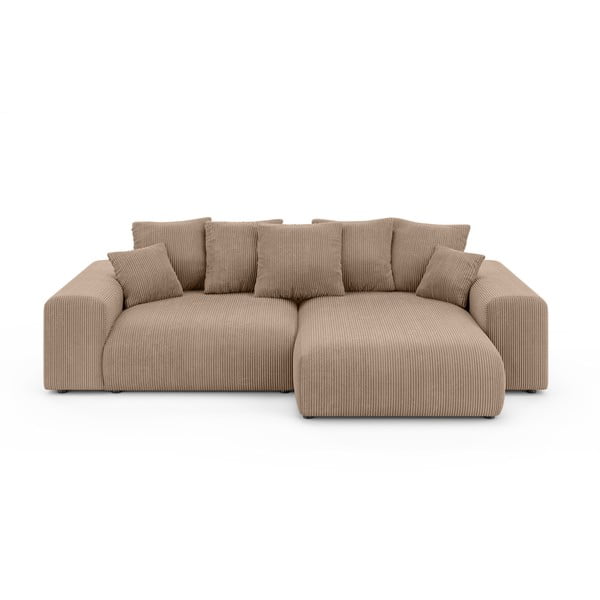 Bézs kordbársony kinyitható tárolóhelyes sarokkanapé (variálható sarok) Luma – Ropez