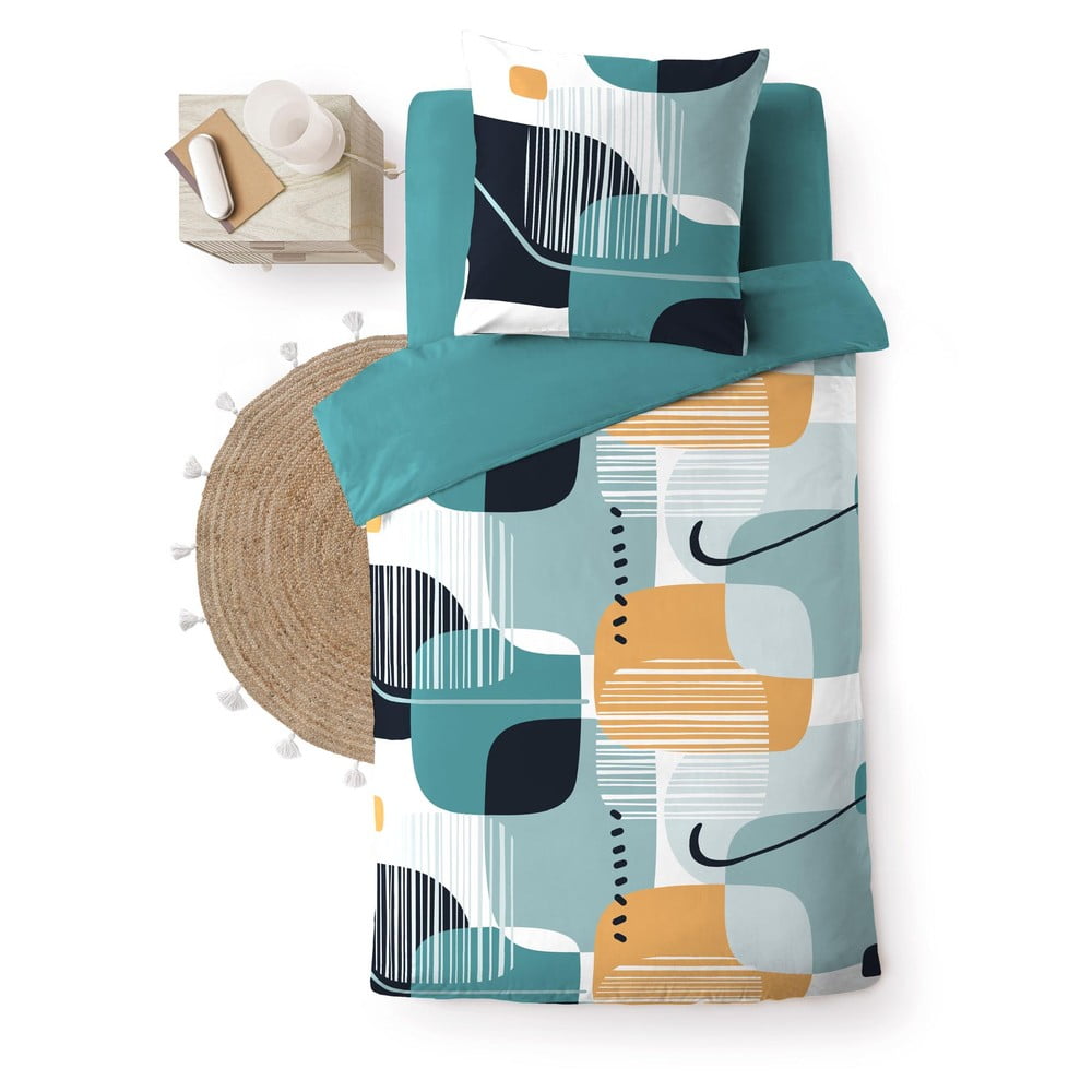 Kékeszöld egyszemélyes pamut ágyneműhuzat 140x200 cm Sprint – douceur d'intérieur