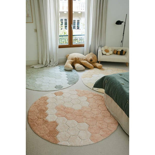 Világos rózsaszín mosható kézi szövésű pamut kerek szőnyeg ø 140 cm Honeycomb Rose – Lorena Canals-image-3