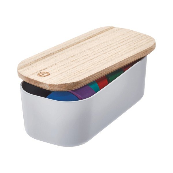 Eco szürke tárolódoboz paulownia fa fedéllel, 9 x 18,3 cm - iDesign-image-2