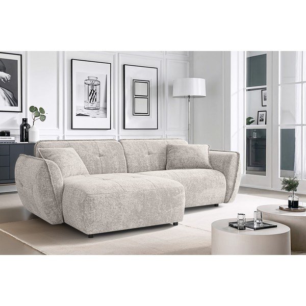 Bézs zsenília sarokkanapé (bal oldali-heverő résszel) Nelia – Ropez-image-1