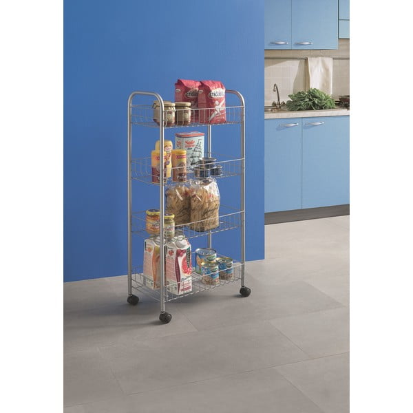 Ezüstszínű fém gurulós polcos állvány 41x84 cm Ascona – Metaltex-image-1