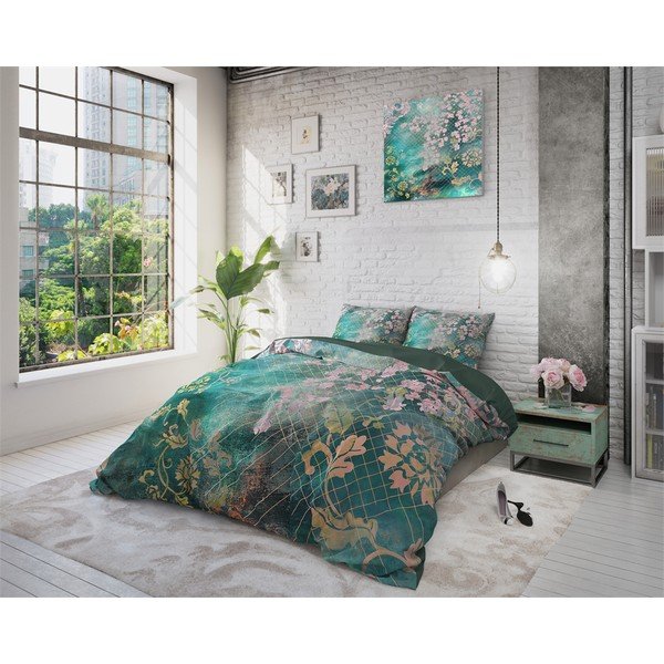 Tiran Flower zöld kétszemélyes pamut ágyneműhuzat, 240 x 200 cm - Pure Cotton-image-1