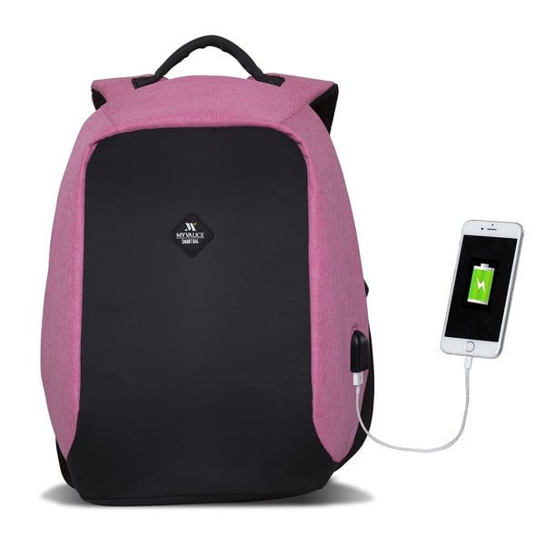 SECRET Smart Bag fekete-rózsaszín hátizsák USB csatlakozóval - My Valice-image-2