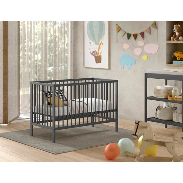 Antracitszürke borovi fenyő babaágy 60x120 cm DINO – Vipack-image-1