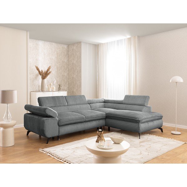 Szürke kordbársony sarokkanapé (jobb oldali-L alakú) Marbeya  – Ropez-image-1