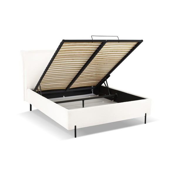 Fehér kárpitozott ágyneműtartós franciaágy ágyráccsal 160x200 cm Armie – Milo Casa-image-1