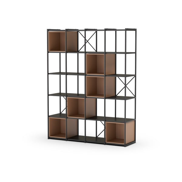 Fekete-téglavörös könyvespolc 140x179 cm Anya – Marckeric-image-3