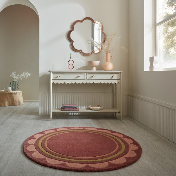 Borvörös kézi szövésű gyapjú kerek szőnyeg ø 120 cm Lois – Flair Rugs-image-1