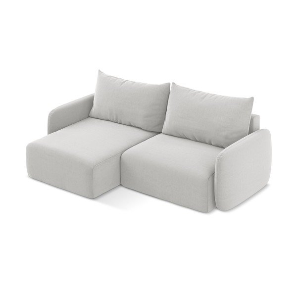 Világosszürke bársony kinyitható-tárolóhelyes sarokkanapé (bal oldali-heverő résszel) Kalena – Makamii-image-3