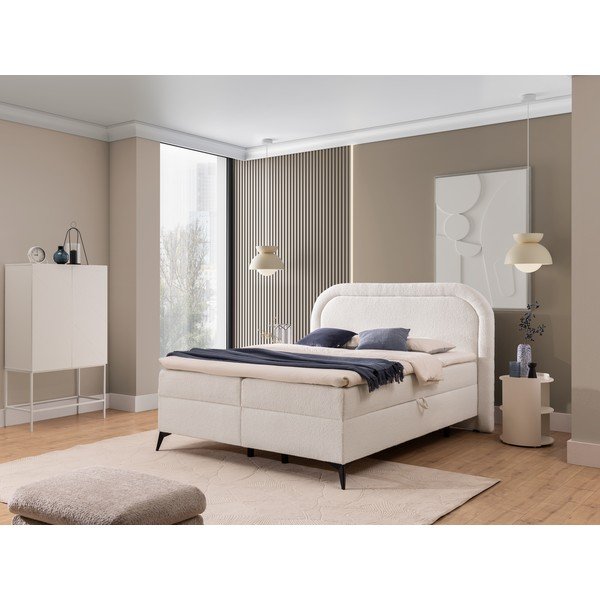 Fehér ágyneműtartós boxspring ágy 200x200 cm Ornes – Ropez-image-1