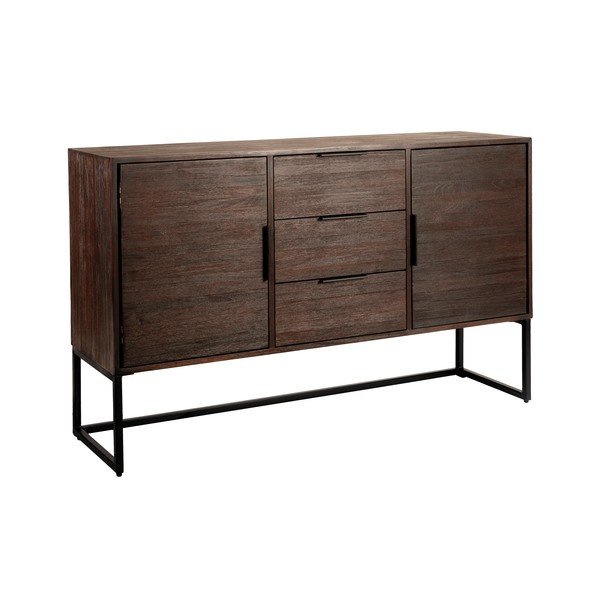 Barna teakfa alacsony komód 135x82 cm Webster – White Label-image-2