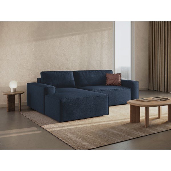 Sötétkék buklé kinyitható sarokkanapé (bal oldali) Jodie – Micadoni Home-image-1