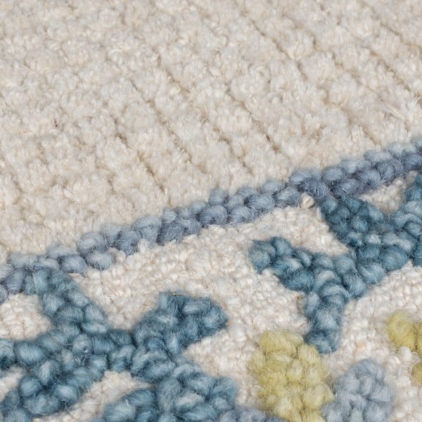 Kék-elefántcsont színű kézi szövésű gyapjúkeverék szőnyeg 200x290 cm Myla Floral Frame – Flair Rugs-image-2