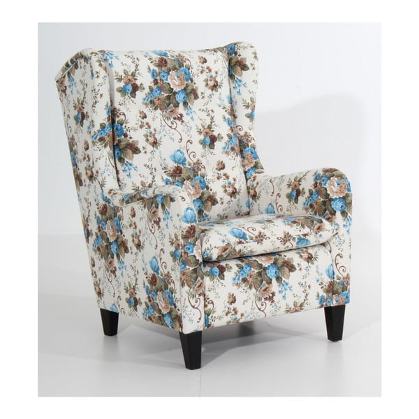 Merlon barnás-kék virágmintás füles fotel - Max Winzer
