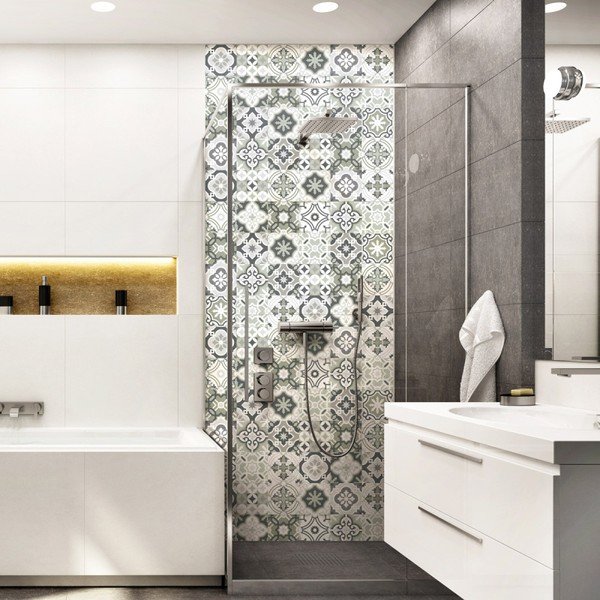 Wall Decal Cement Tiles Shades of Gray Oslo 30 db-os falmatrica szett, 15 x 15 cm - Ambiance-image-1