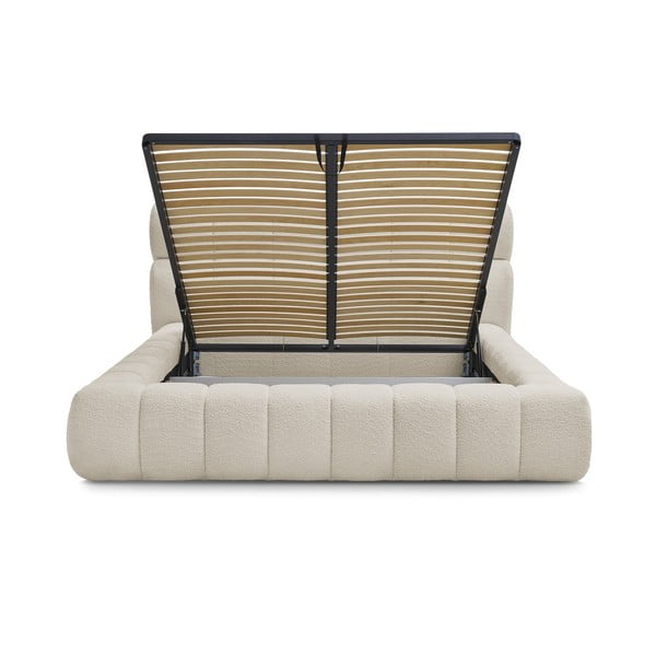 Bézs kárpitozott ágyneműtartós franciaágy ágyráccsal 180x200 cm Mont Blanc – Bobochic Paris-image-3