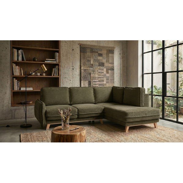 Zöld kordbársony kinyitható sarokkanapé (jobb oldali) Tori – Bonami Selection-image-1