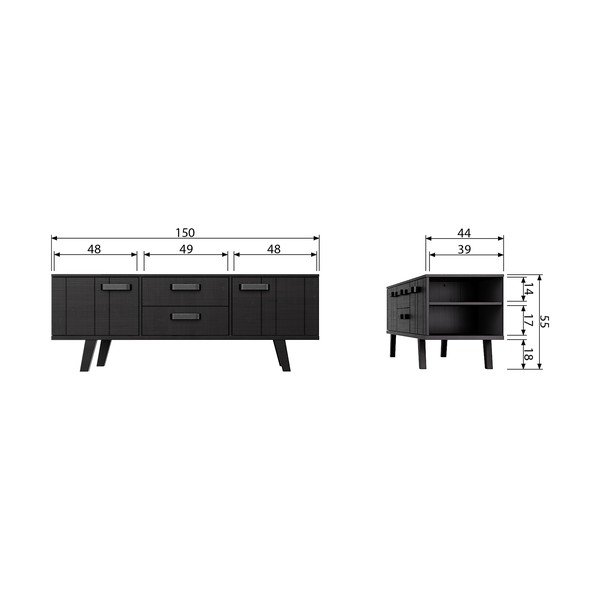 Fekete borovi fenyő TV-állvány 150x55 cm Watch – De Eekhoorn-image-3