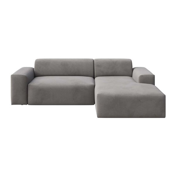 Szürke kordbársony kinyitható tárolóhelyes sarokkanapé (jobb oldali-heverő résszel) Villet – Rodier