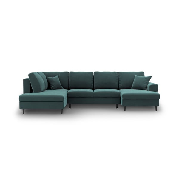 Petróleum színű bársony kinyitható tárolóhelyes sarokkanapé (bal oldali-U alakú) Kyoto – Cosmopolitan Design