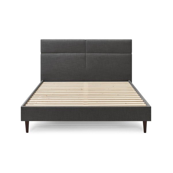 Fekete kárpitozott franciaágy ágyráccsal 160x200 cm Elyna – Bobochic Paris-image-1