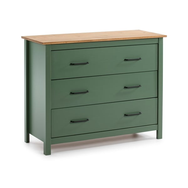 Zöld-natúr színű borovi fenyő alacsony komód 100x80 cm Miranda – Marckeric-image-2