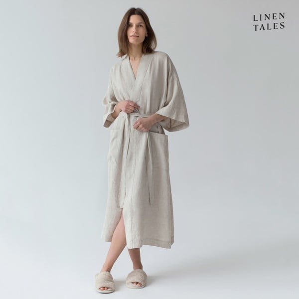 Bézs len fürdőköpeny L/XL Summer – Linen Tales-image-3