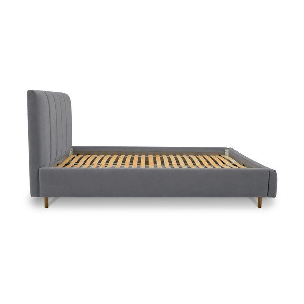 Szürke kárpitozott franciaágy ágyráccsal 180x200 cm Zee – Scandic-image-3