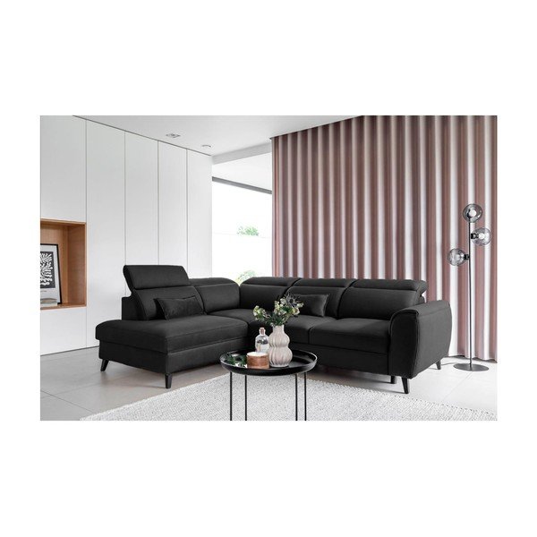 Sötétszürke bársony kinyitható-tárolóhelyes sarokkanapé (bal oldali-L alakú) Noble – ELTAP-image-1